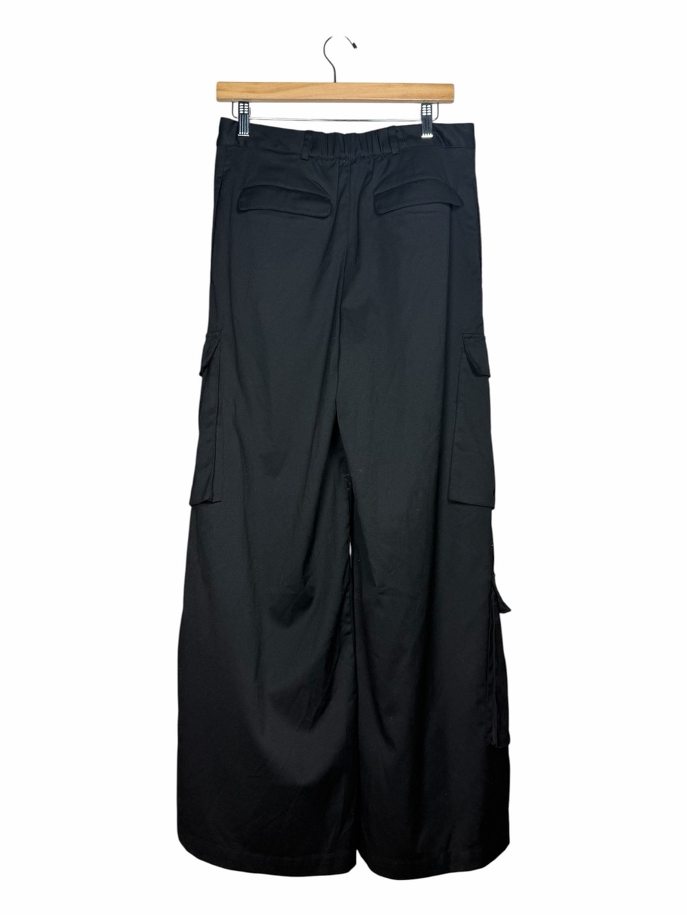 The Drop KarenBritChick Black Cargo Pants Asymmetrical Wide Leg M Utility - Picture 9 of 14